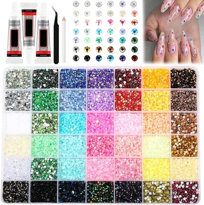 42 färger, 3 mm hartsstrass-set med glittrande baksida, 3x lim och verktyg - Bedazzler K, Best Deal