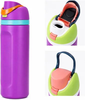 Stainless Steel Insulated Water Bottle 510ml with Built-In Straw & Chug Spout, Leakproof Flip Lid, R