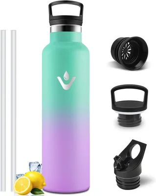 Bouteille d'eau Mulbijeo isolée, 1 L, sans BPA, double paroi en acier inoxydable 18/8