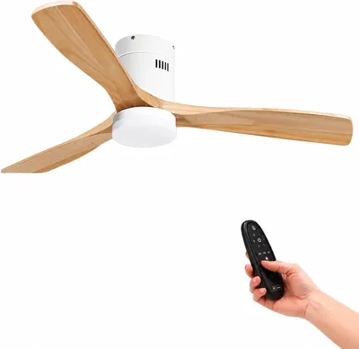 IluminaShop - Ventilador de techo Wing-CCT con control remoto, motor DC 35W+lámpara LED 18W, 6 velocidades, silencioso, 3 aspas imitación madera