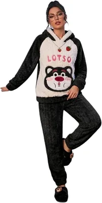 Women’s Plush Lotso Pajama Set - Cozy Hooded Loungewear with Cartoon Bear Design & Matching Pants Best Deal
