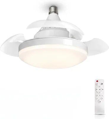 Ventilador de techo MARSI con luz LED de 40 cm, lámpara E27, 3 aspas retráctiles PC, motor DC, 3 velocidades, luz regulable, control IR