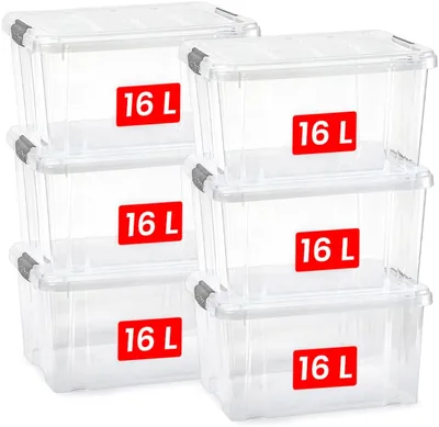 PlasticForte - 25 y 16 L Cajones de Almacenamiento con Tapas - Plásticos Resistentes, Apilables y Transparentes - Organizador (Plata)