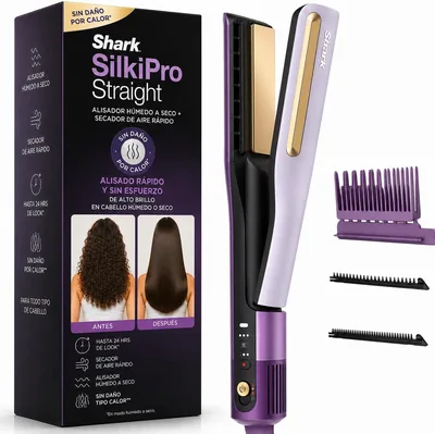 Shark SilkiPro Plancha de Cabello 3 en 1, Seca y Alisa sin Daño, Morado | Seca y Plancha Cabello Mojado en 1 paso | HeatSense