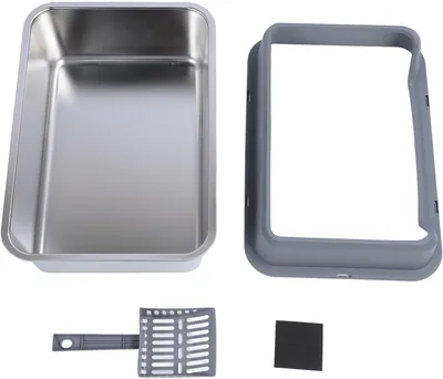 Stainless Steel Cat Litter Box - Large High-Sided Kitty Pan with Scoop, Anti-Splashing Metal Litter
