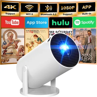 Projecteur portable mini 4K 1080P avec WiFi6 et BT5.4, rotation à 180°, clés automatiques horizontales Full HD