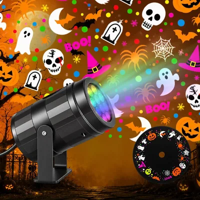 KIROGILY Luces Proyector Halloween, 16 Patrones USB | Lámpara de Proyector LED para Decoración