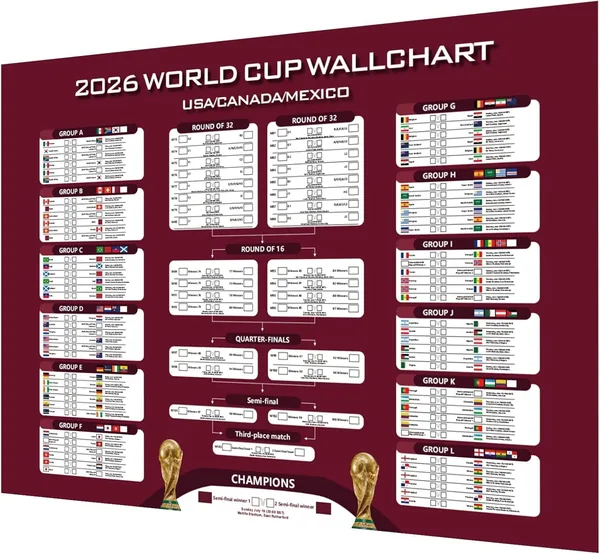 ARS® 2026 World Cup Schedule Poster A1 (84x60cm) - All Matches, Best Price