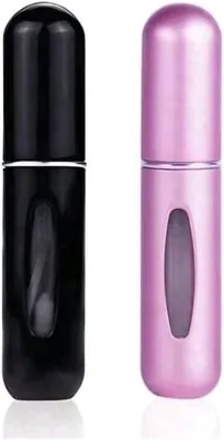 MEGA So Portable Perfume Refill Bottle 5ml Black Pink Travel Atomiser Spray 2 Pack Best Deal