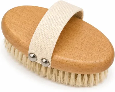 Dry Body Brush with Natural Bristles & Hand Strap | Exfoliating Body Brush for Dry Brushing | Removes Dead Skin, Supports Circulation