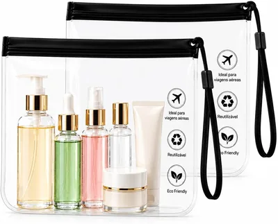 Saco Zip Lock Transparente para Viagens Aéreas, 20x20 cm, 1L, Hermético e Reutilizável, Aprovado TSA (2 Unidades)