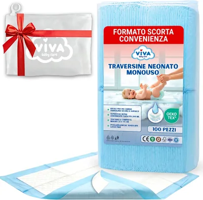 Pannolini per il cambio VIVA OEKO-TEX®, 100 pezzi, dimensioni 45 x 33 cm, impermeabili e assorbenti, per neonati