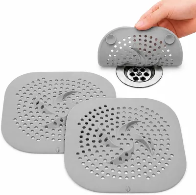 Cazador de pelo para ducha | Red de drenaje | Paq. 2 (Gris) | Gancho de succión fuerte. Filtro de drenaje para ducha, baño, fregadero y lavabo
