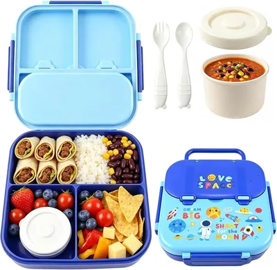 Lonchera para Niños Tipo Bento Box de 5 Divisiones, Sellado Hermético Antiderrames, con Recipiente para Comida Desmontable