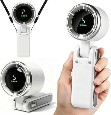 HOAMZ Handheld Fan, Tragbarer Mini-Lüfter, wiederaufladbar, 5 Geschwindigkeitsstufen, 180° faltbarer USB-Lüfter für Büro