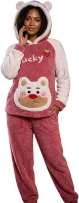 Women's Bear Pajama Set - Cozy Loungewear with Face Design