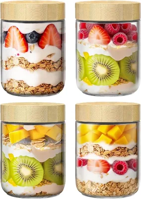 STERIX 4 Pack Airtight Glass Jars with Bamboo Lids