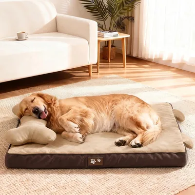 Lit pour chien CJYMMFAN avec couverture lavable, mousse mémoire imperméable et coussin de tête amovible pour le soutien des articulations