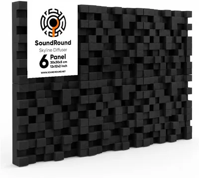 صوف صوتي SoundRound Skyline - لوحات عازلة للصوت 12x12x2 بوصة - تحكم في الصدى وتجهيز استوديو