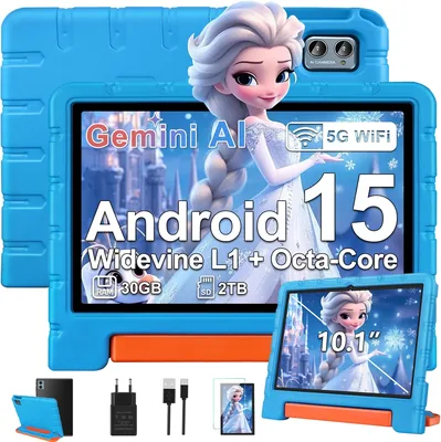Tablette ZIOVO Kids Android 15, 10 pouces, 30 Go RAM + 64 Go ROM (TF 2 To), AI Gemini, Wi-Fi 5G/Octa-Core/Widevine L1/Face ID/P
