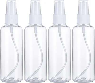 NJCXOLA 4 Pezzi Bottiglie Spruzzino, atomizzatore di Plastica Riutilizzabile, Bottiglia Spruzzo Vuota da 100 ml, Trasparente Portatile