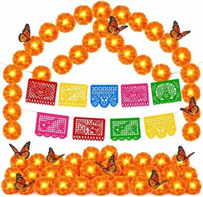 Kit de Decoración Día de Muertos con Bandera de Papel Picado