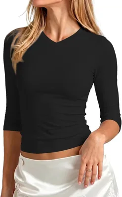 Cioatin Women 3/4 Sleeves Crop Top