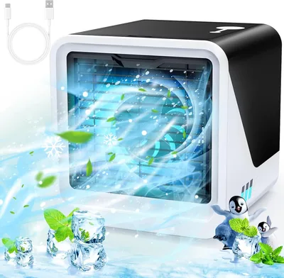 Condizionatore d'aria portatile 3 in 1, Ventilatore Silenzioso USB, 3 Velocità e Luci Notturna a Colori 7, Condizionamento Senza Tubo, Rinfrescatore d'aria, Adatto per Camere