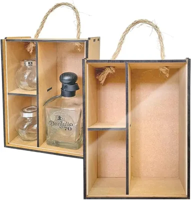 Caja MDF con mecate y tapa de acrílico para botella de tequila Don Julio 70 o Mezcal - Mejor Oferta