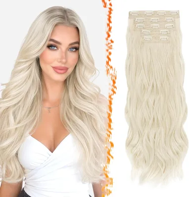 BARSDAR 60 cm syntetyczne długie falowane platynowy blond Clip in Hair Extensions