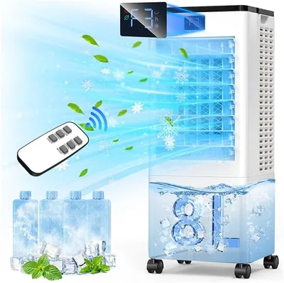 Aire Acondicionado Portátil 4 en 1, Enfriador de Aire con Hielo, Temporizador 12H y Tanque de Agua de 8L - 29% De Descuento