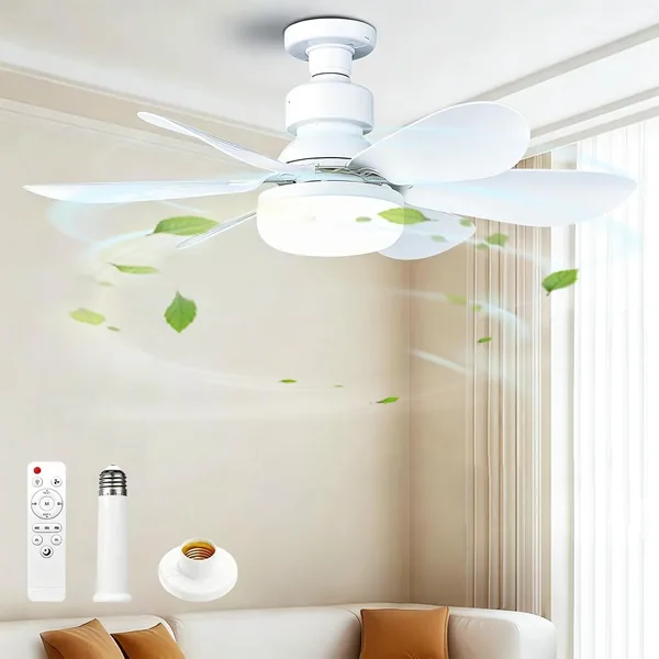 Ventilateur de plafond PZCC avec lumière et télécommande, 52 cm, variateur 30 W 1800 lumen 3000-6500 K, 3 couleurs & 3 vitesses, avec E27