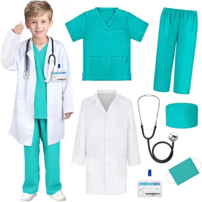 Doctor Costume Set - 7 Piece Medical Uniform Kids Cosplay Lab Coat Best Deal
