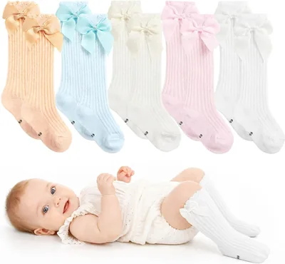 QYANGG 5 Pair Newborn Knee High Socks, Soft Cotton Long Baby Socks for Girls Boys