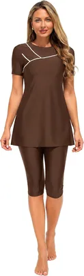 Happy Cherry Modest Swimsuit for Women - Short Sleeve & Knee Length Shorts with Removable Bra Pad