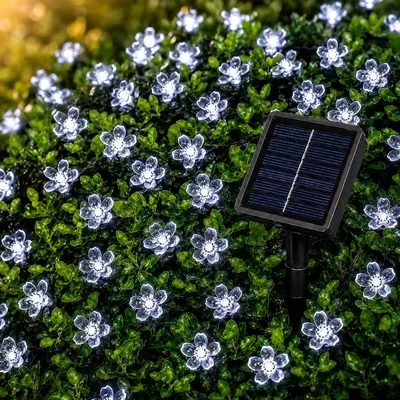 ZingBox Solar Lichterkette Kirschblüten Aussen, 5m 20LED 8 Modi Weiß | Wetterfeste Superhell Solar Kirschblüten Lichterkette