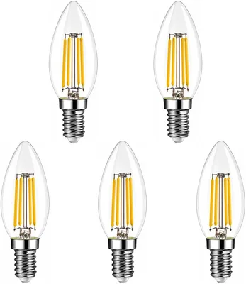 Lámpara LED XSFGXS C35 E14 6W 3000K Blanco cálido 660LM, Paquete de 5 | Cristal claro con estilo de vela CRI80+ Iluminación de 360°