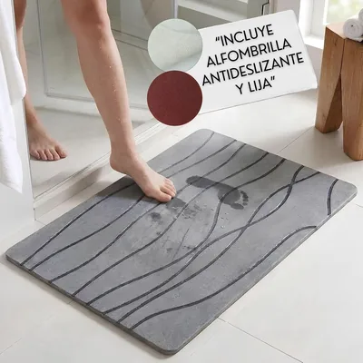 Matraca de Diatomita POPYS 60 x 40 cm + Red de No Deslizamiento y Abrasivo Incluidos | Mat de Piedra Natural de Diatomea, Absorbente Que