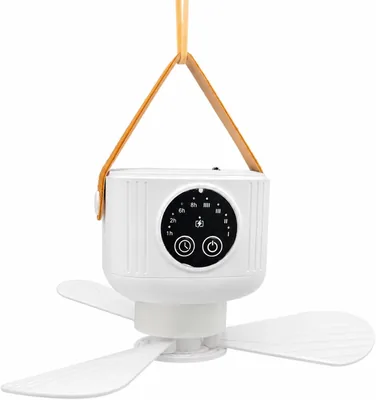 HAC24 Tragbarer Akku-Lüfter zum Aufhängen mit Licht & Fernbedienung Outdoor Camping Deckenventilator 4 Stufen - Best Deal