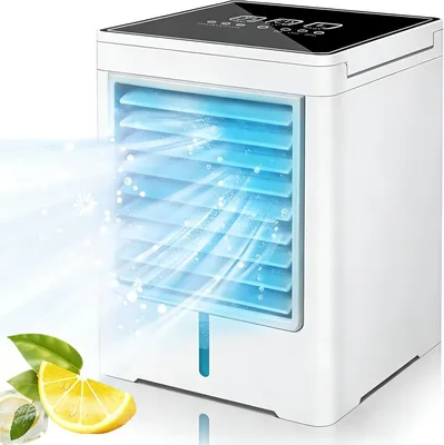 Mobilen Luftkühler ohne Abgasmanschaft, 470 ml Kühlgerät mit Wasserkühlung, USB-Lüfter, Geräuscharm mit 3 Leistungsstufen, Timer & Touch