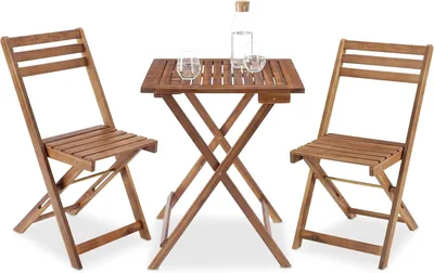 Tectake® Fallet Bistro Set för 2 Personer, Värdefull, Församlat, Akacienhol, Trädgårdsfinanser, Stofkapacitet 100