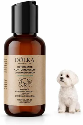DÓLKA Detergente per Contorno Occhi Cani 100 ml, Tonico Delicato per la Zona Occhi con Acqua di Camomilla e Aloe Vera