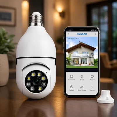 Câmera de Segurança WiFi Lâmpada 360° Full HD com Visão Noturna, Áudio Bidirecional e Controle pelo App - Câmera IP Inteligente