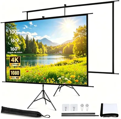 Proyector de Pantalla de 100 Pulgadas 4K HD Resistente a Arrugas con Trípode, 15% Descuento