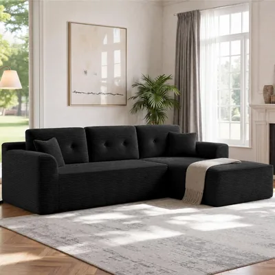 Sofa VASAGLE CAMILA LCS184B101 a 3 posti in corduroy con penisola destra, nero, 242x152x73 cm, per soggiorno - Miglior Affare