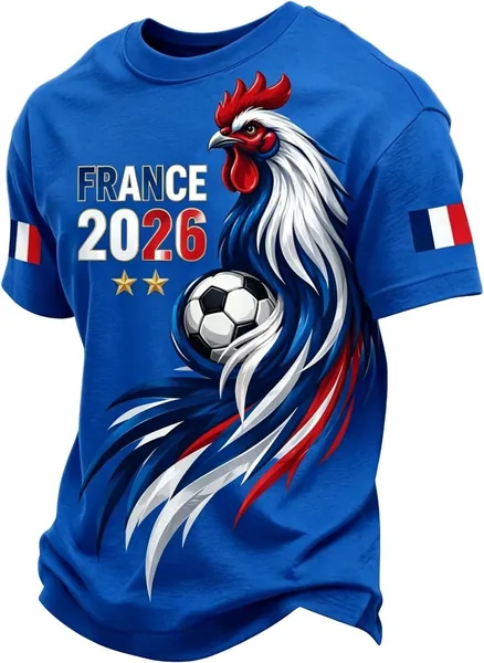 Maillot de football France 2026 Homme - Jersey avec coq gaulois, Top décontracté respirant pour les fans