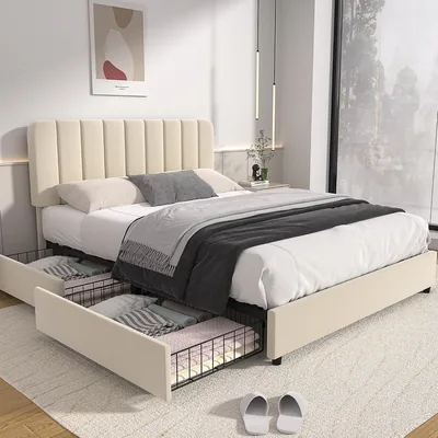 VECELO Full Bed Frame with Drawers & Adjustable Headboard - Best Deal