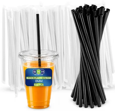 SNH 500 Pack Black Plastic Straws, 8mm Flexible for Drinks