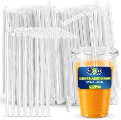SNH 500 Pack Plastic Straws, Flexible Bendy, Individually Wrapped