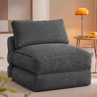 VASAGLE Camila LCS211G101 : Fauteuil Convertible en Corduroy et Mousse, Lit Pliable, 89 x 89 x 78 cm / 89 x 195 x 43 cm, L - Meilleure Affaire